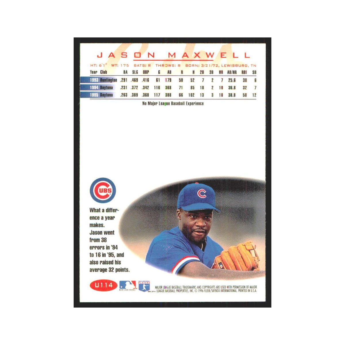 1996 Fleer Jason Maxwell Cubs #U114