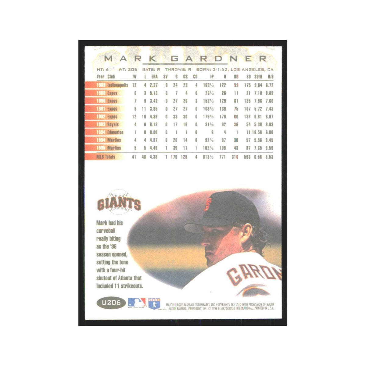 1996 Fleer Mark Gardner Giants #U206