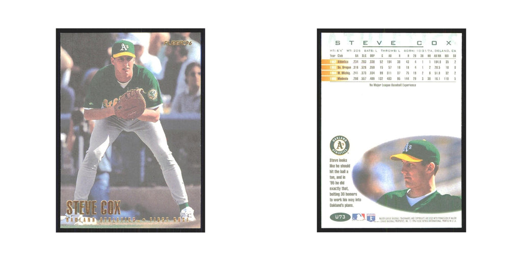 1996 Fleer Steve Cox Athletics #U73