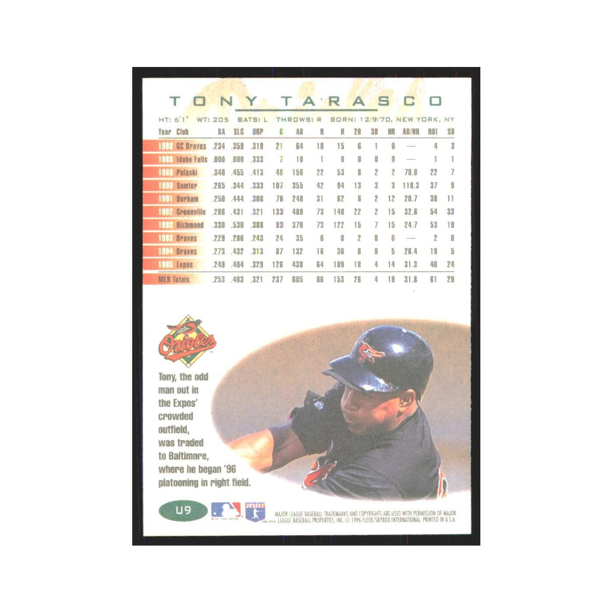 1996 Fleer Tony Tarasco Orioles #U9