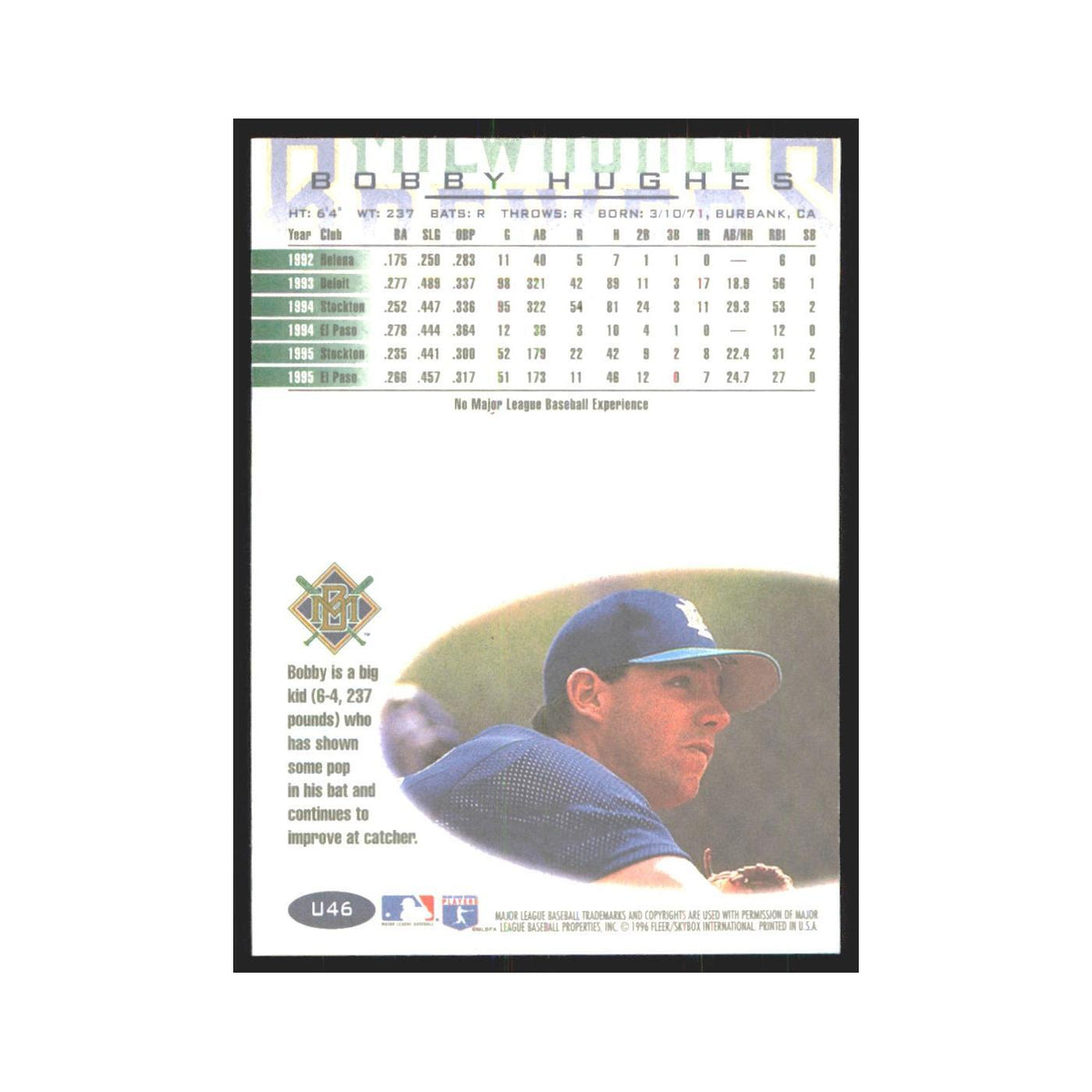 1996 Fleer Bobby Hughes Brewers #U46