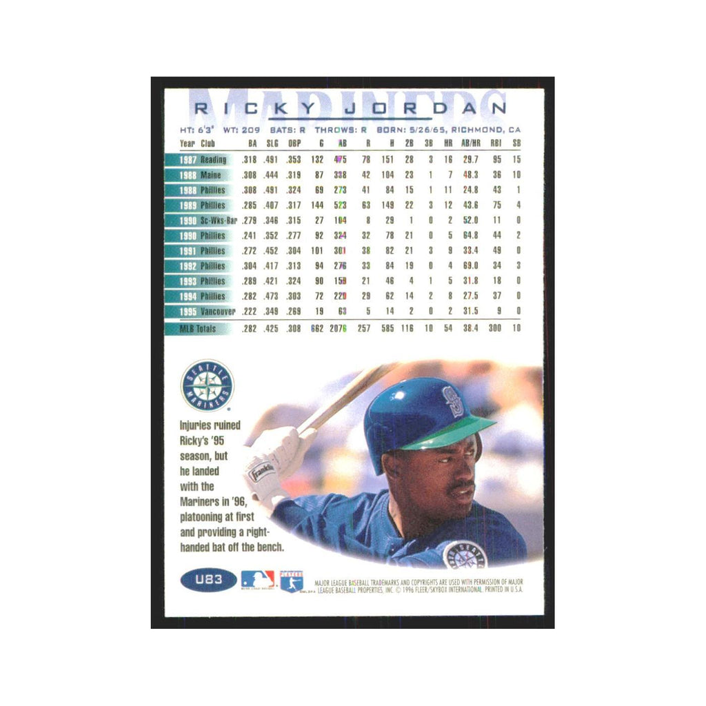 1996 Fleer Ricky Jordan Mariners #U83