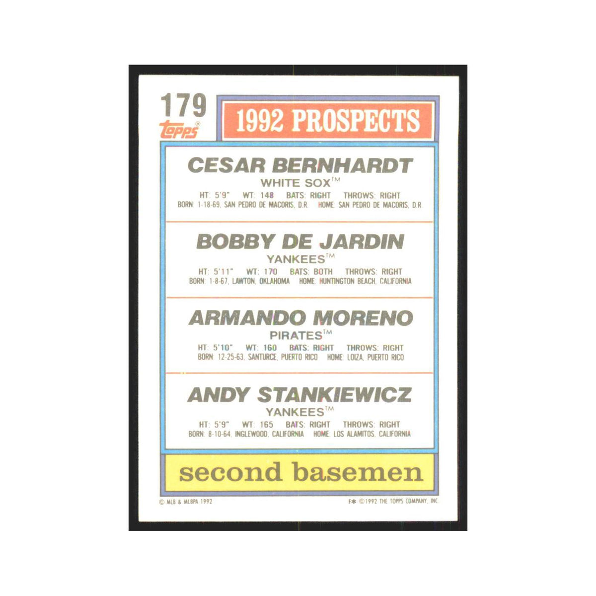 1992 Topps Bernhardt DeJardin Moreno Stankiewicz #179