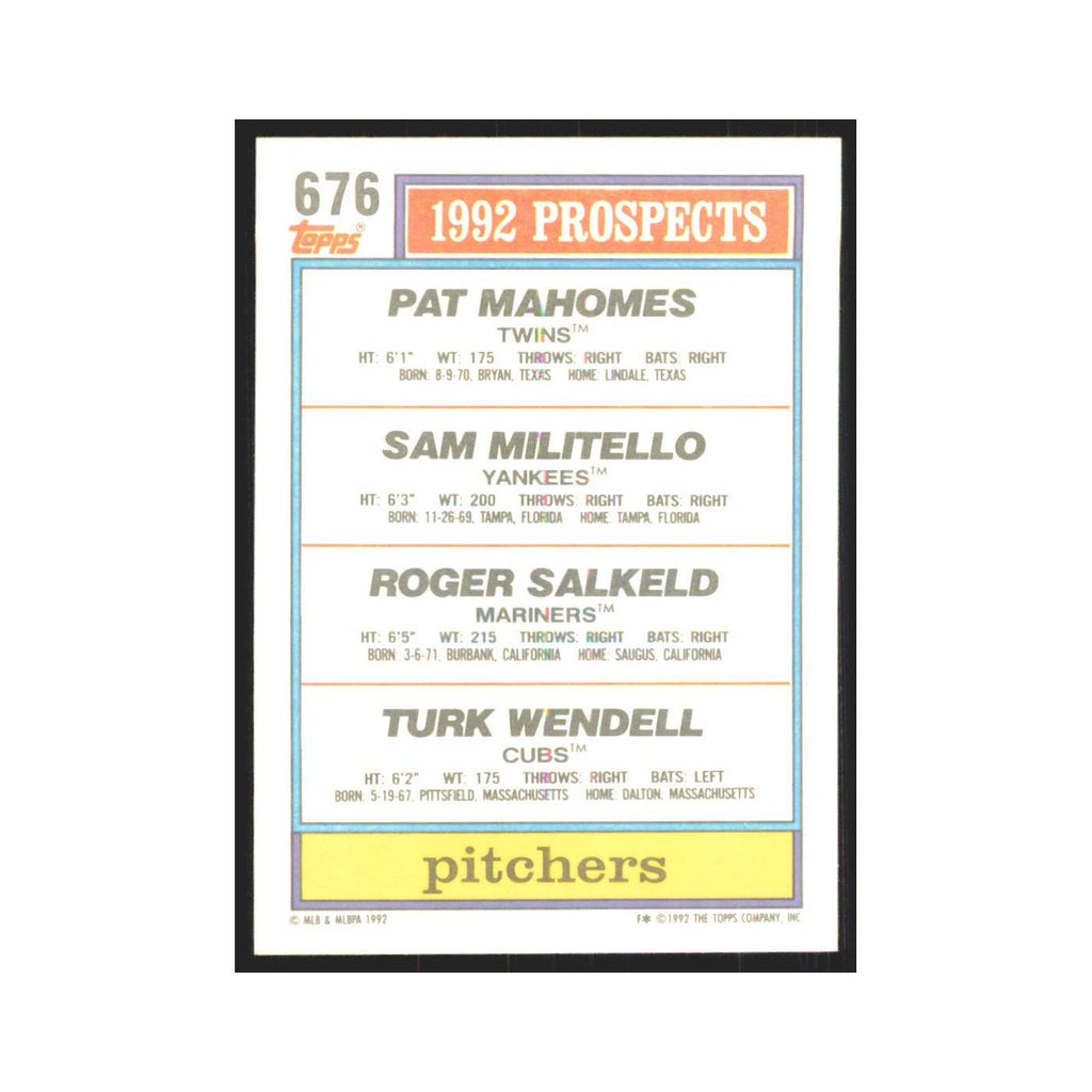 1992 Topps Mahomes Militello Salkeld Wendell #676