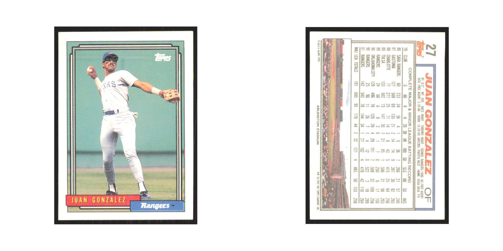 1992 Topps Juan Gonzalez Rangers #27