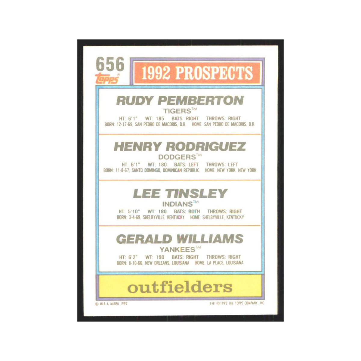 1992 Topps Pemberton Rodriguez Tinsley Williams #656