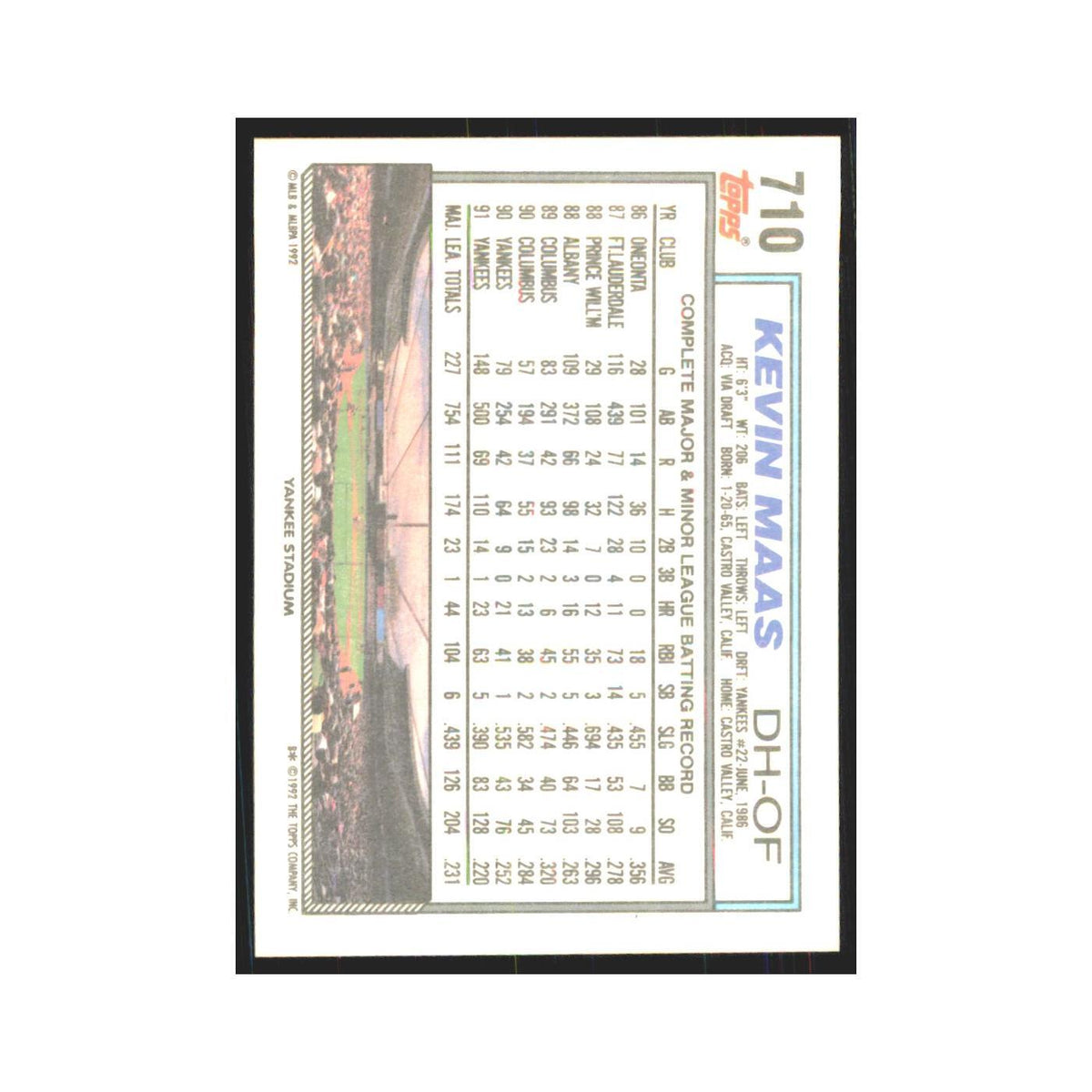 1992 Topps Kevin Maas Yankees #710