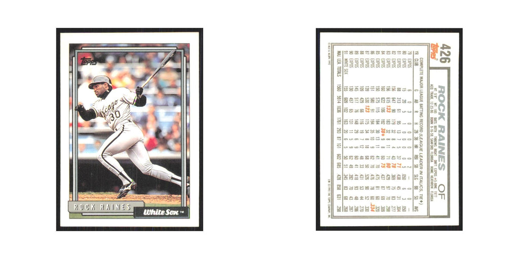 1992 Topps Rock Raines White Sox #426