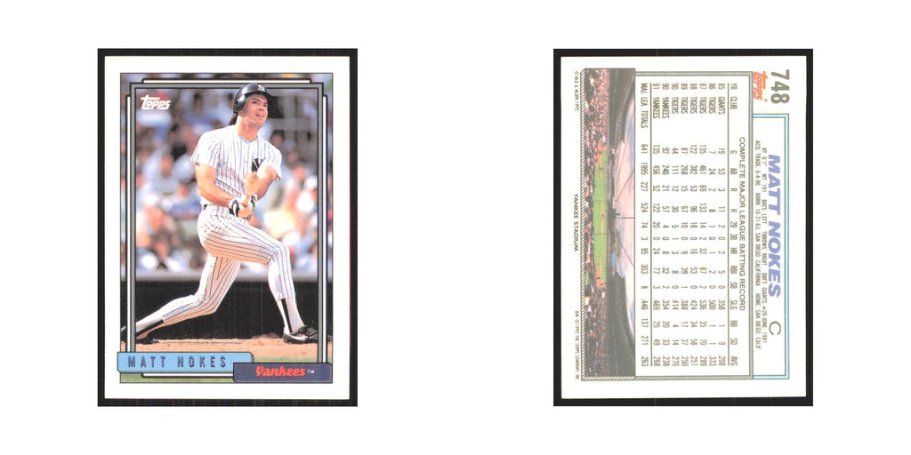 1992 Topps Matt Nokes Yankees #748