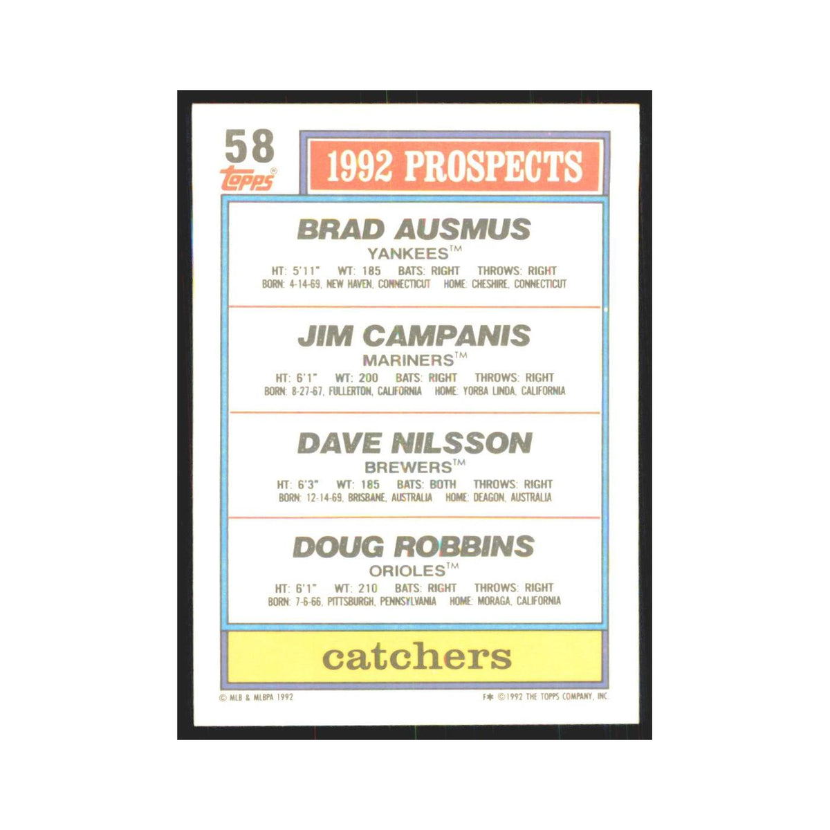 1992 Topps Ausmus Campanis Nilsson Robbins #58