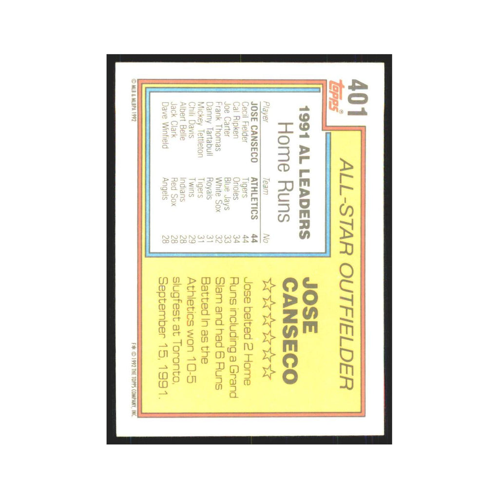 1992 Topps Jose Canseco Athletics #401
