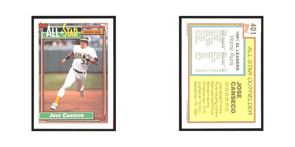 1992 Topps Jose Canseco Athletics #401