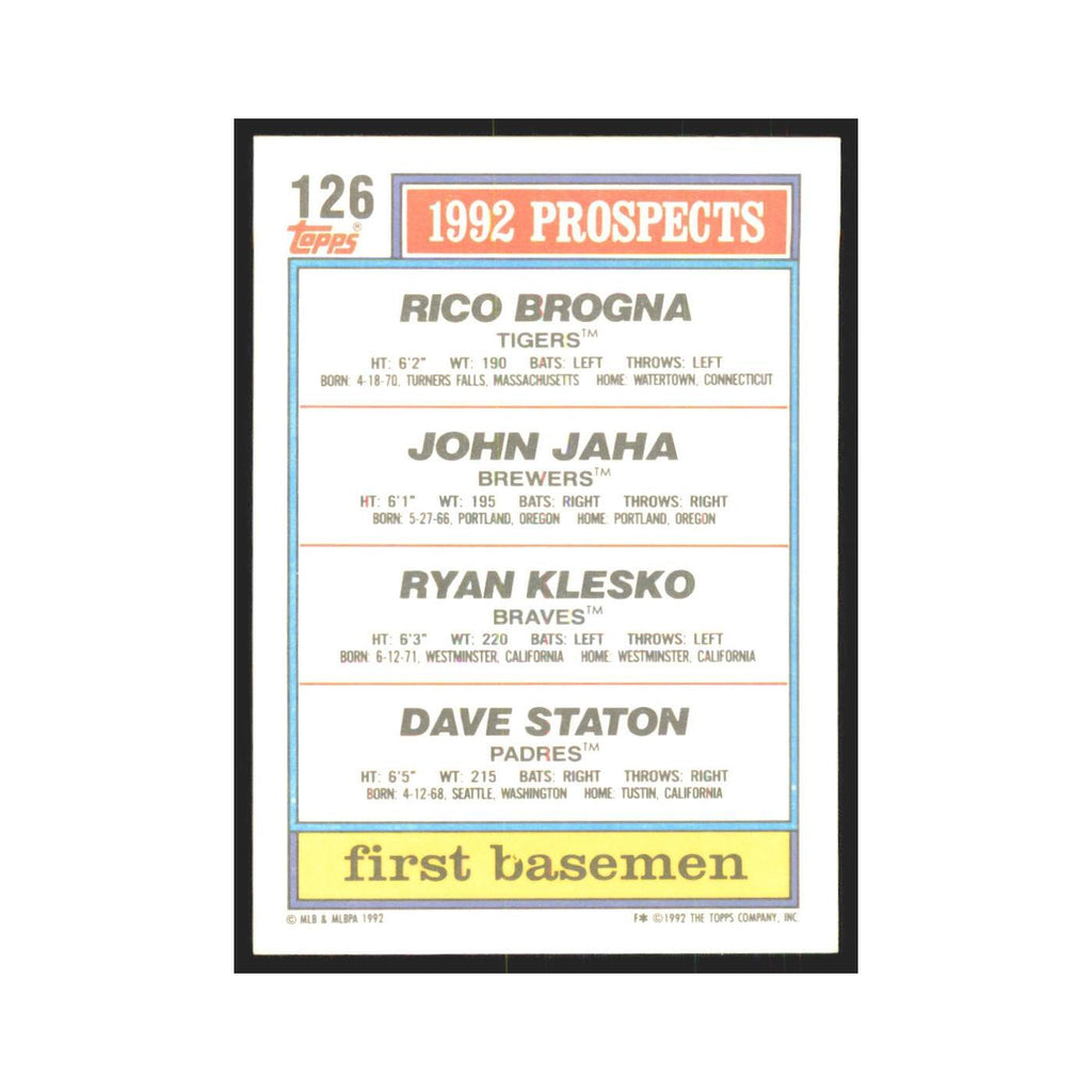 1992 Topps Brogna  Jah  Klesko Staton #126
