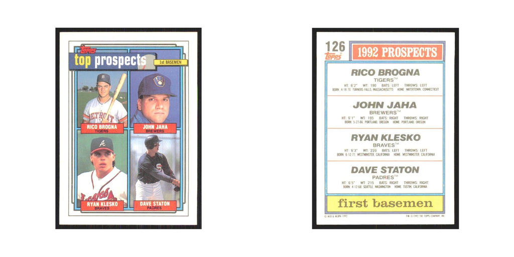 1992 Topps Brogna  Jah  Klesko Staton #126