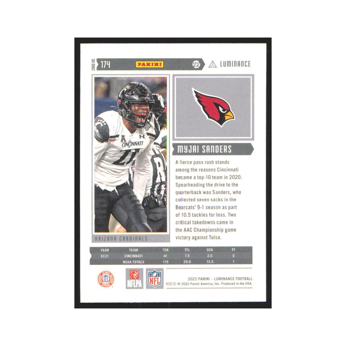 2022 Panini Luminance Myjai Sanders RC Cardinals #174