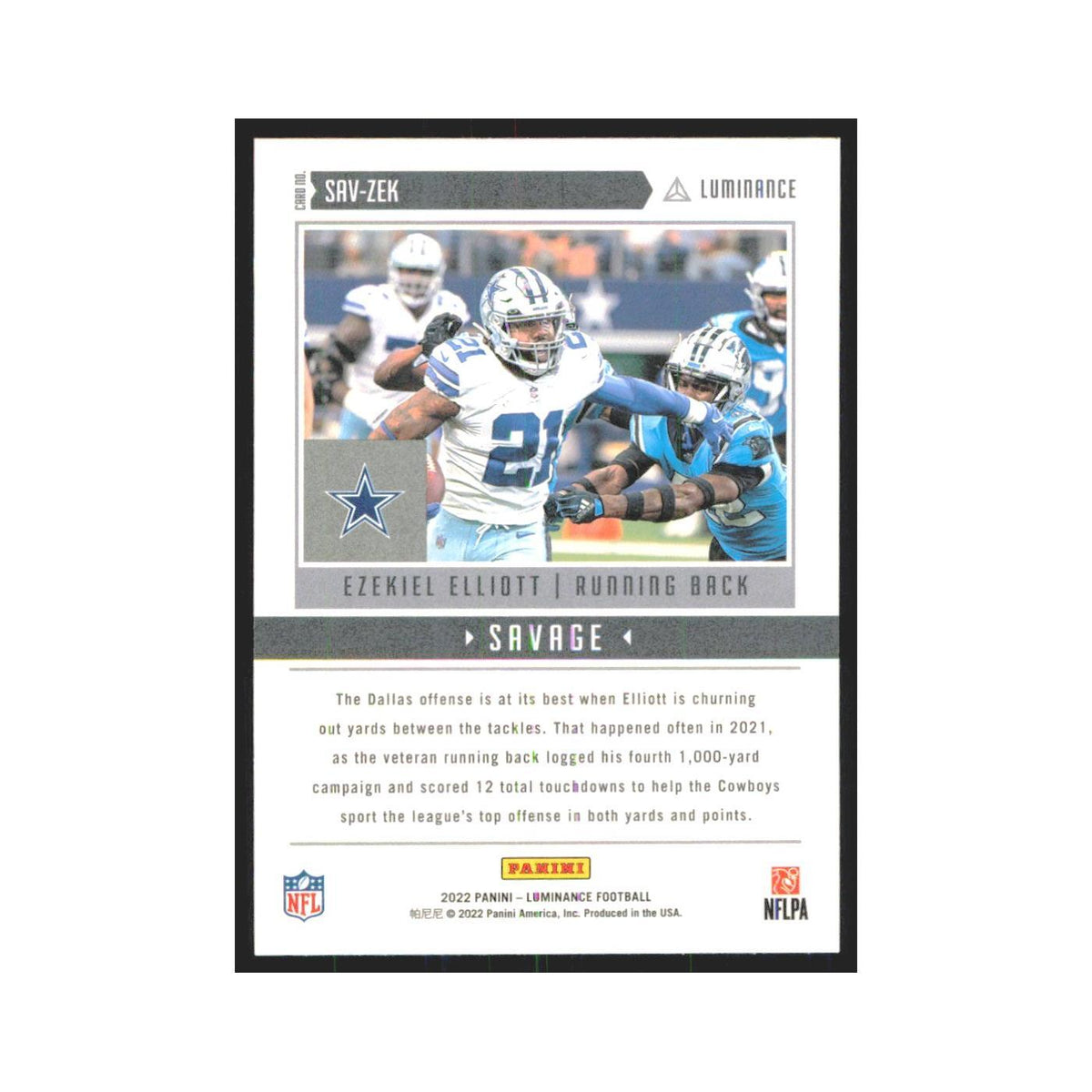 2022 Panini Luminance Ezekiel Elliott Cowboys #SAV-ZEK