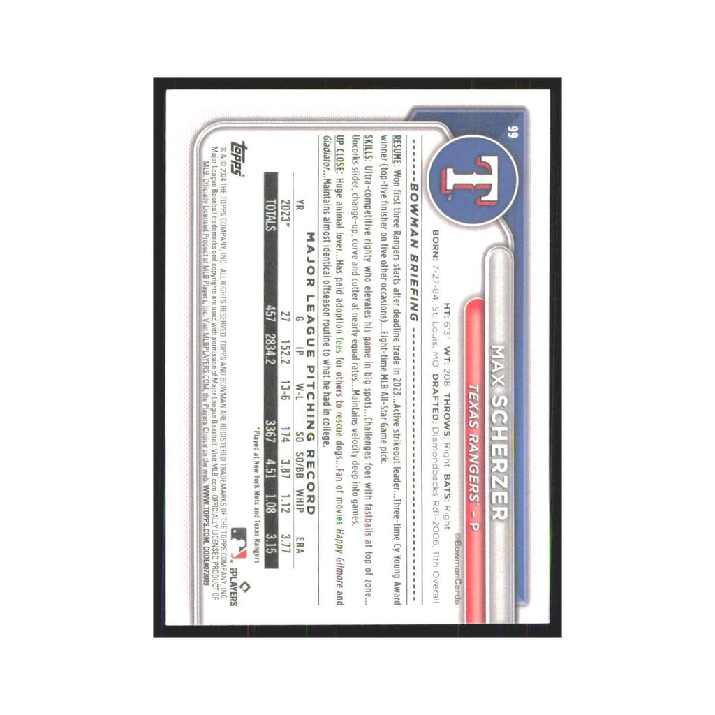 2024 Bowman Max Scherzer Rangers #99