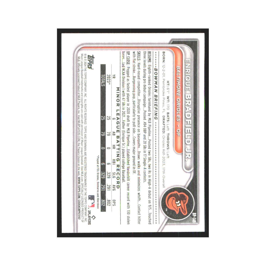 2024 Bowman Prospects Enrique Bradfield Jr. Orioles #BP-149