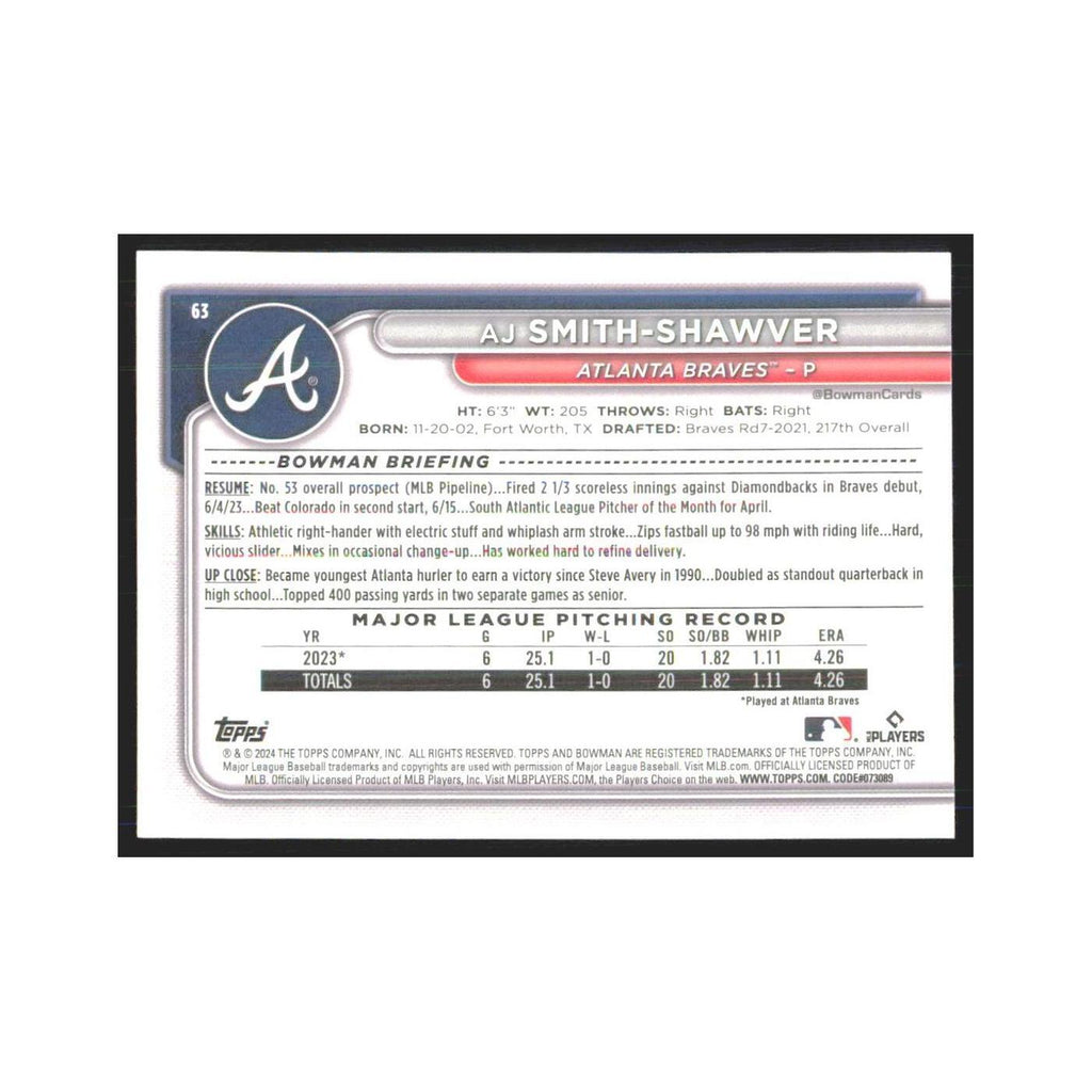 2024 Bowman AJ Smith-Shawver RC Braves #63