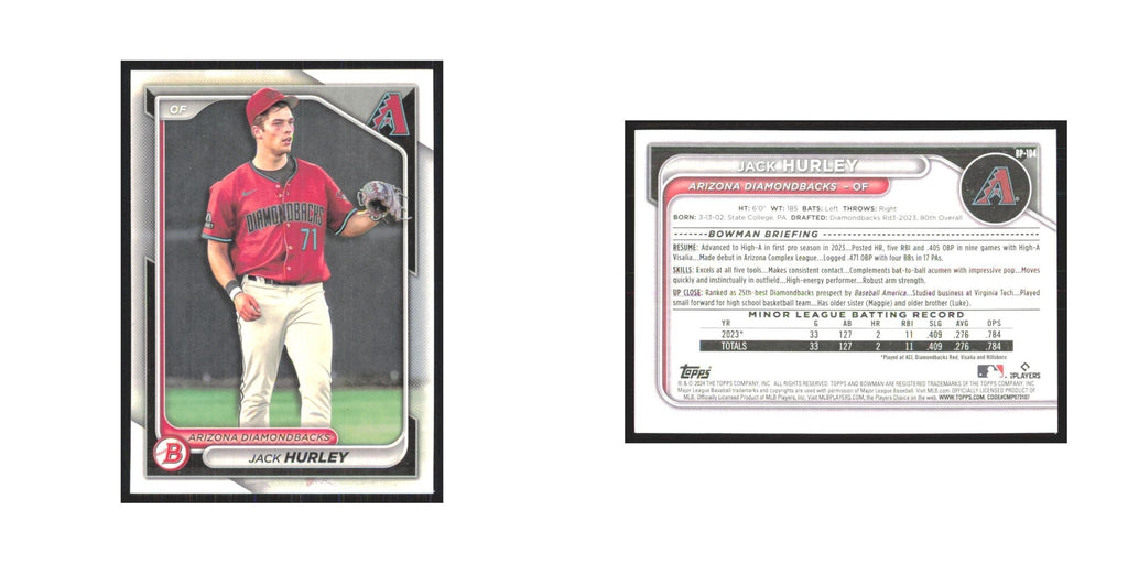 2024 Bowman Prospects Jack Hurley Diamondbacks #BP-104