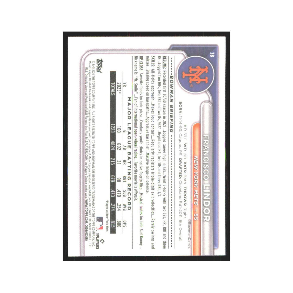 2024 Bowman Francisco Lindor Mets #38