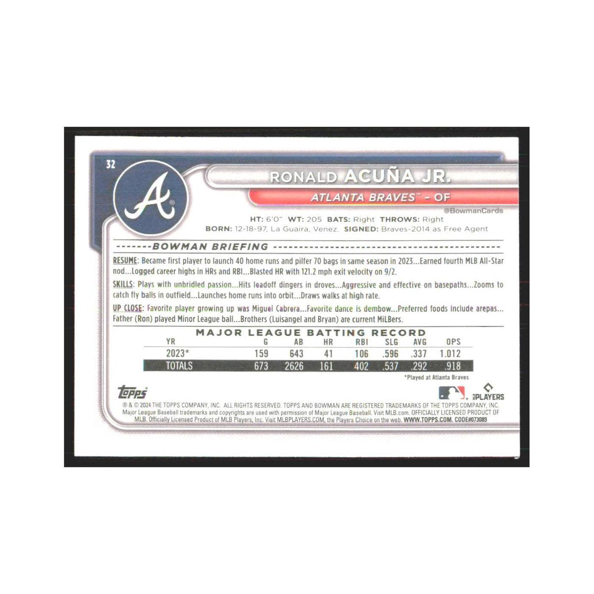 2024 Bowman Ronald Acuna Jr. Braves #32