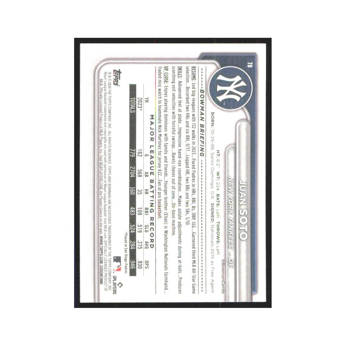 2024 Bowman Juan Soto Yankees #75