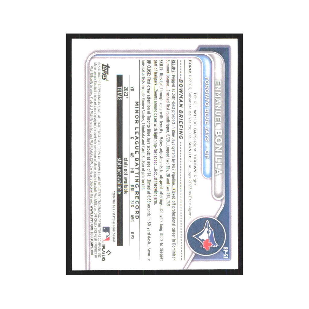 2024 Bowman Prospects Enmanuel Bonilla Blue Jays #BP-53