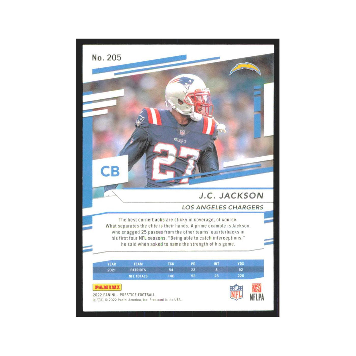 2022 Panini Prestige J.C. Jackson Chargers #205