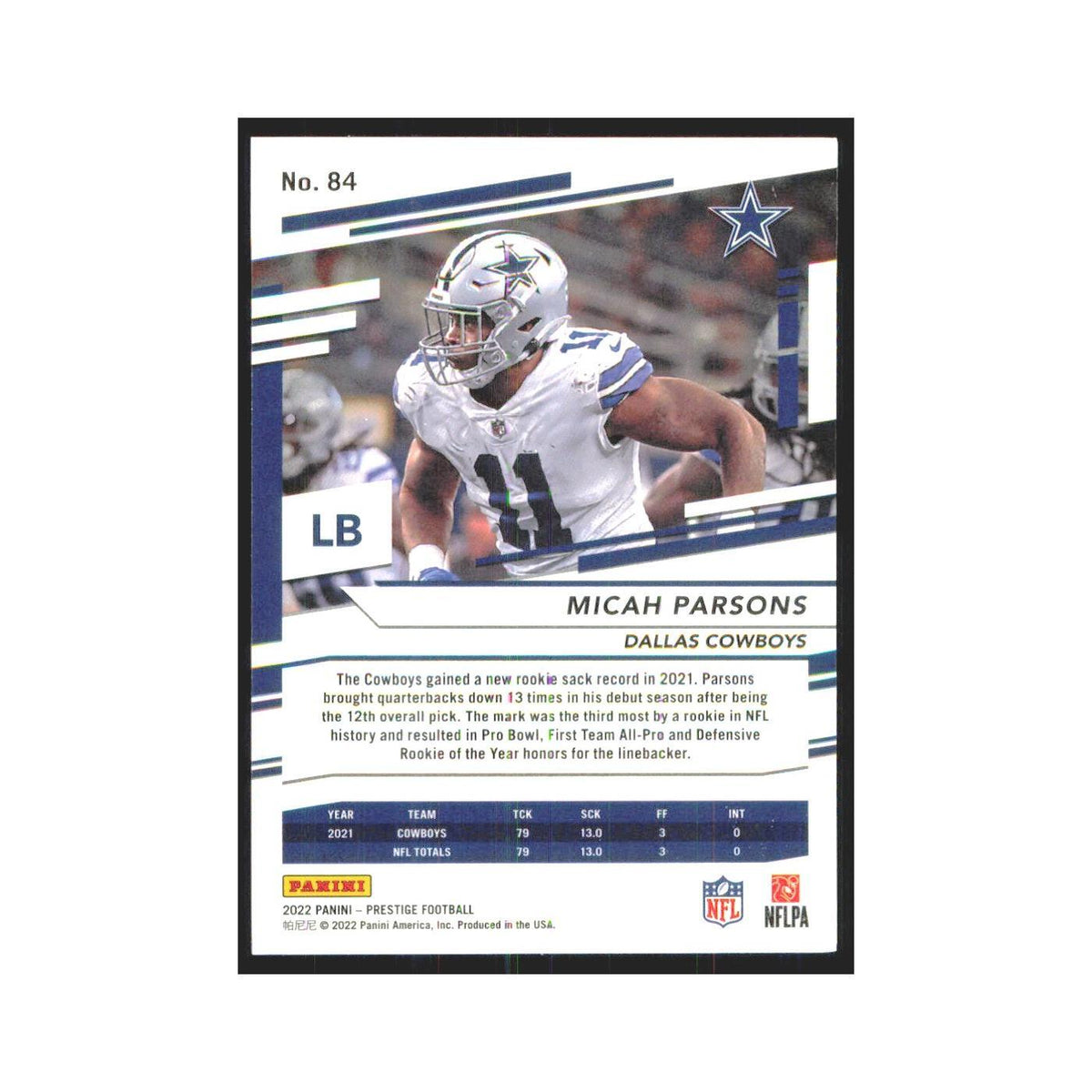 2022 Panini Prestige Micah Parsons Cowboys #84