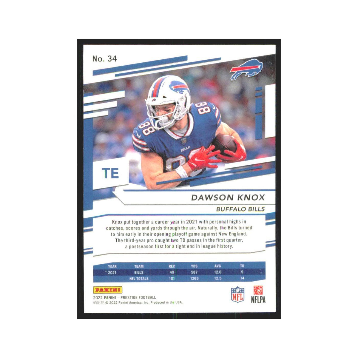 2022 Panini Prestige Dawson Knox Bills #34
