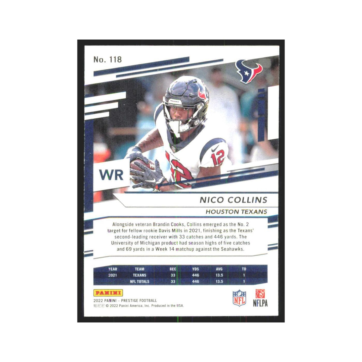 2022 Panini Prestige Nico Collins Texans #118