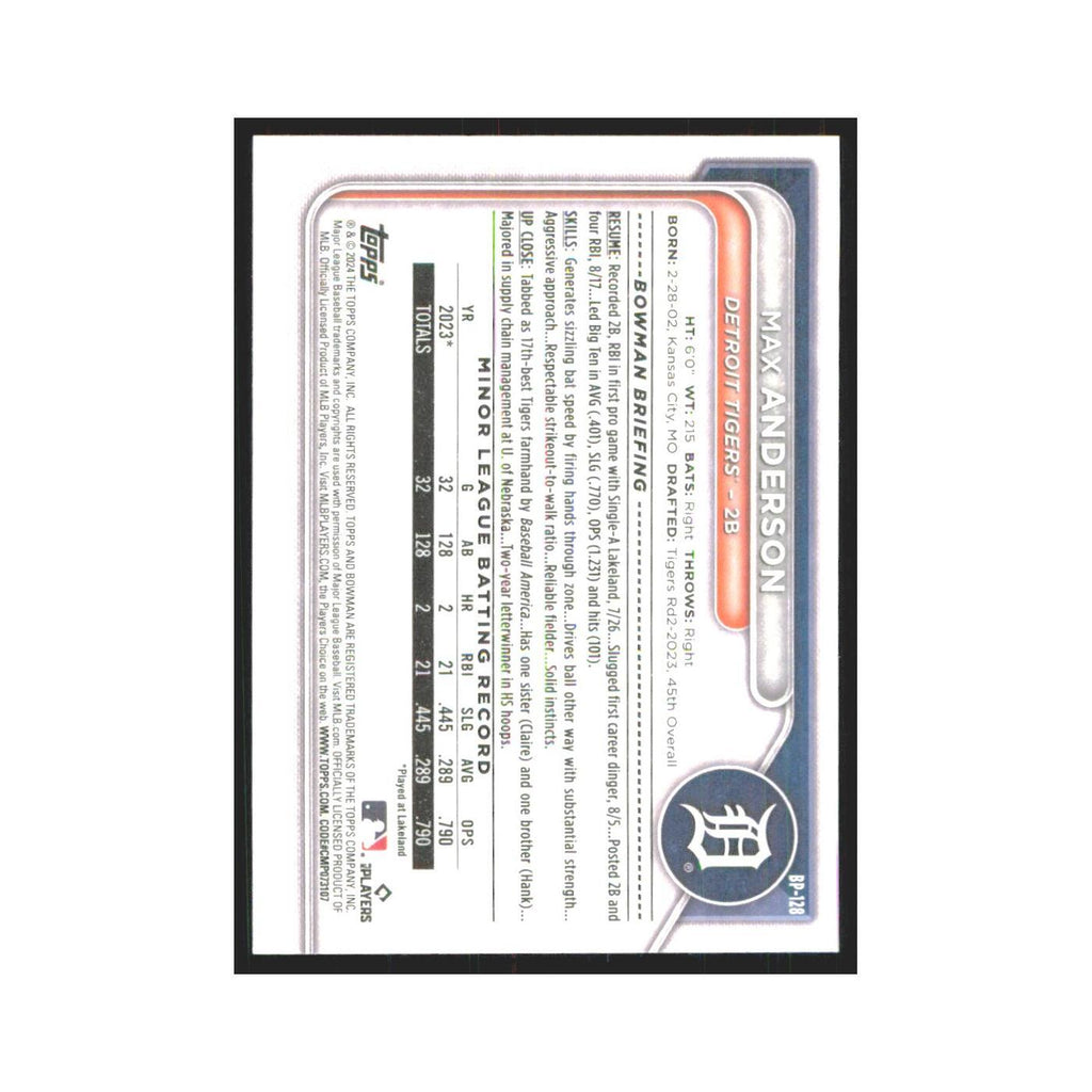 2024 Bowman Prospects Max Anderson Tigers #BP-128