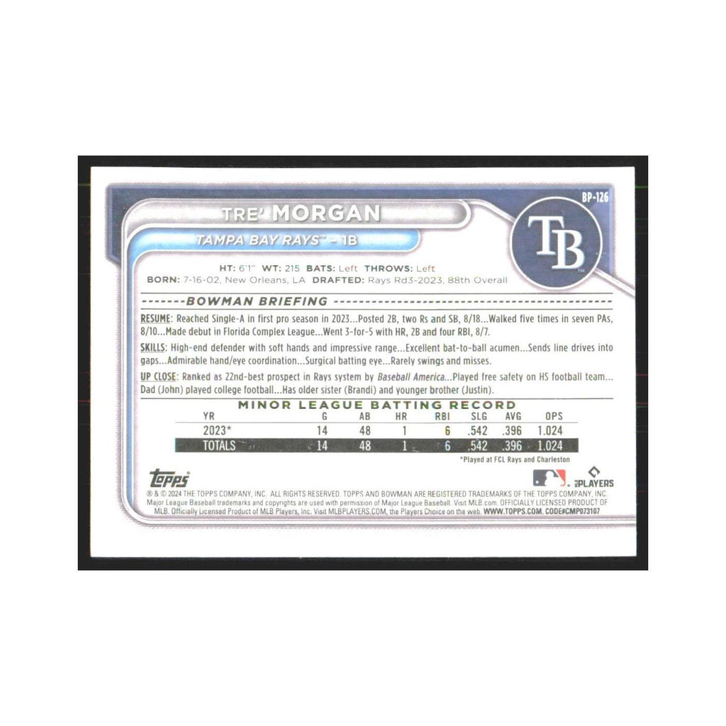 2024 Bowman Prospects Tre' Morgan Rays #BP-126