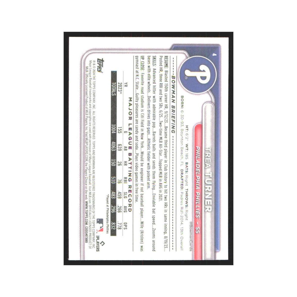 2024 Bowman Trea Turner Phillies #4
