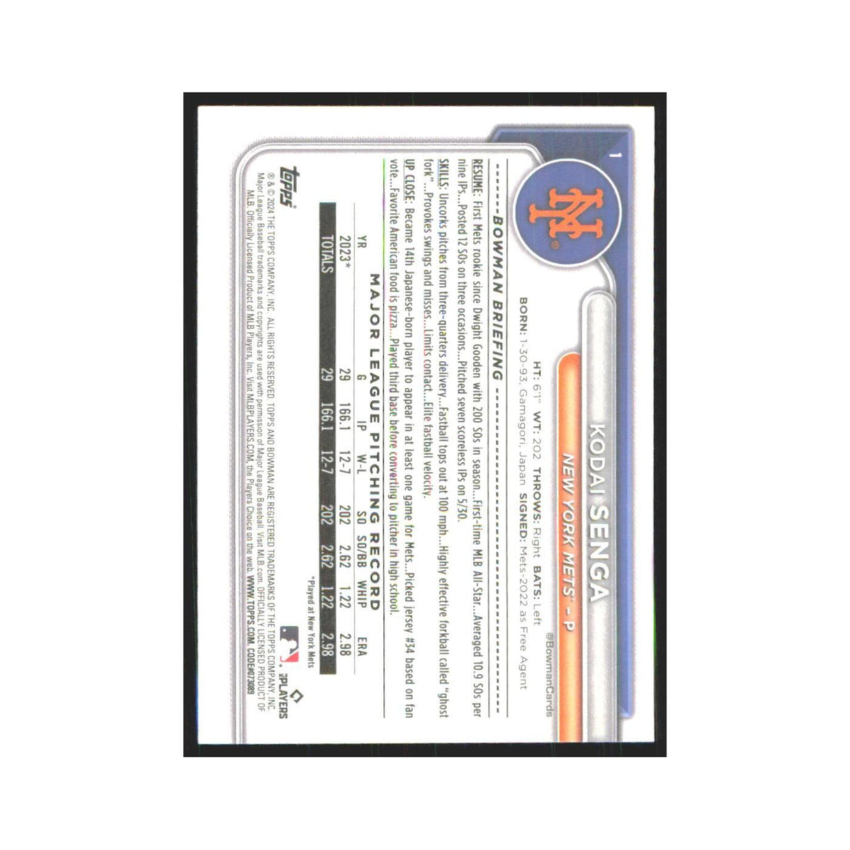 2024 Bowman Kodai Senga Mets #1