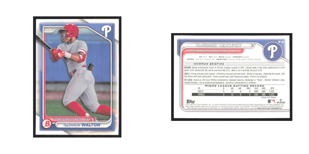 2024 Bowman Prospects TayShaun Walton Phillies #BP-113
