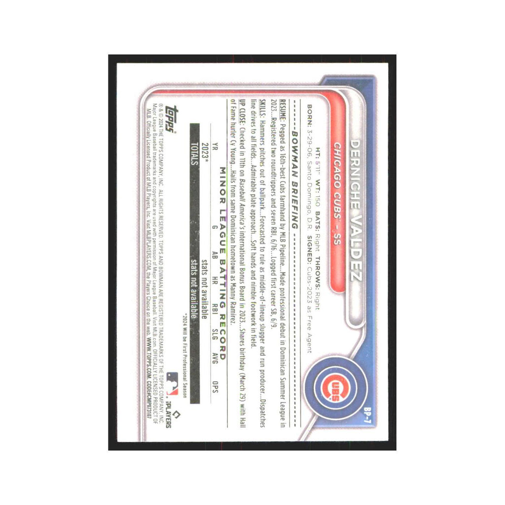 2024 Bowman Prospects Derniche Valdez Cubs #BP-7