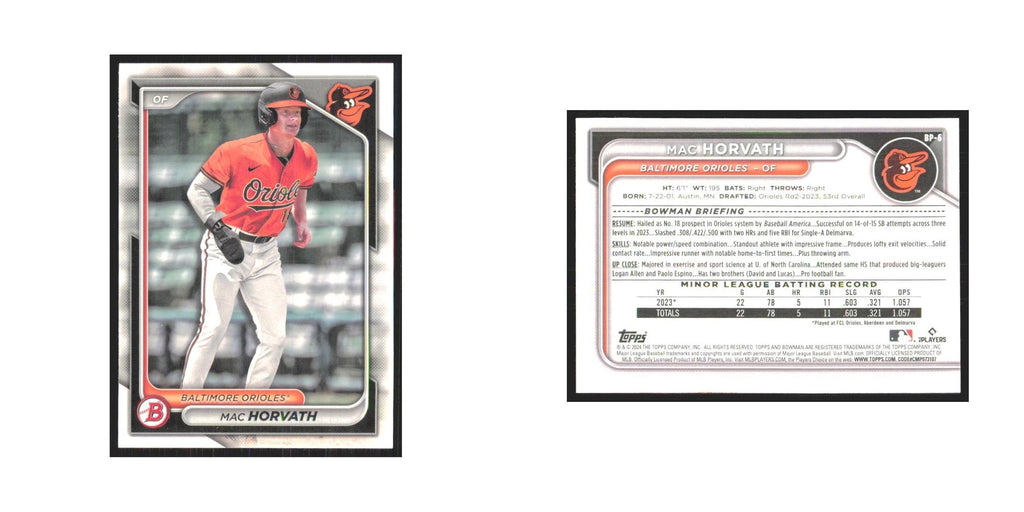 2024 Bowman Prospects Mac Horvath Orioles #BP-6