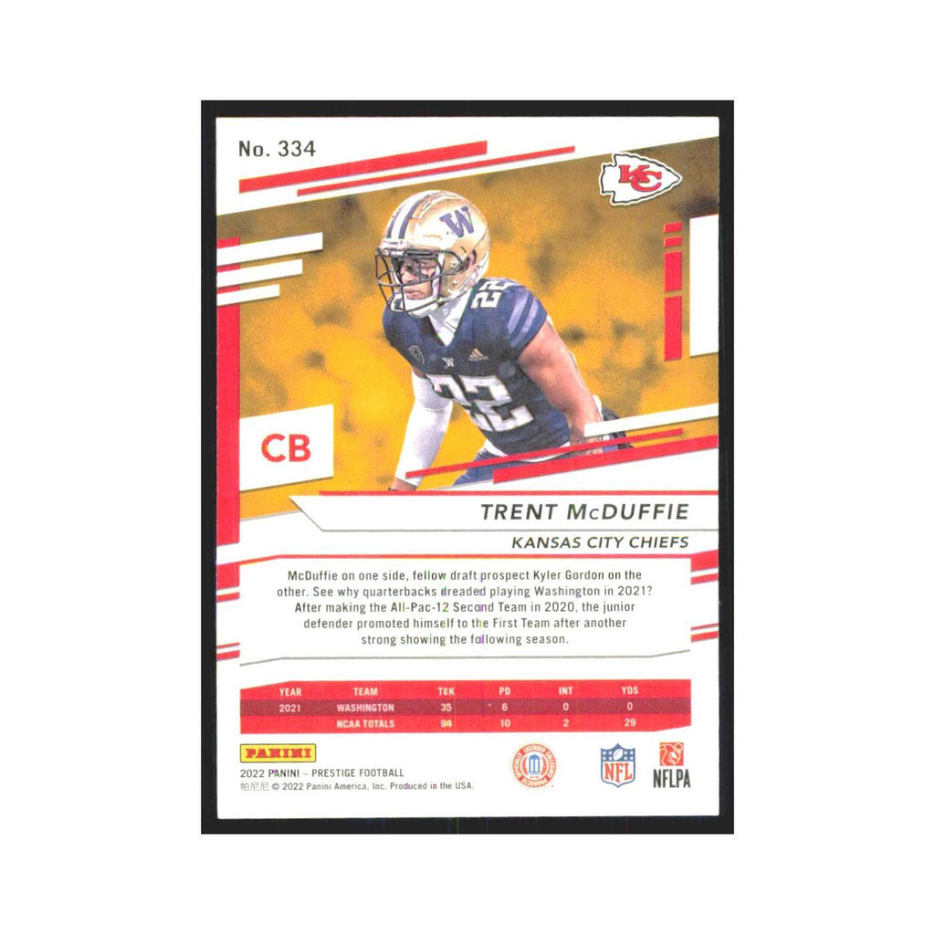 2022 Panini Prestige Trent McDuffie RC Chiefs #334