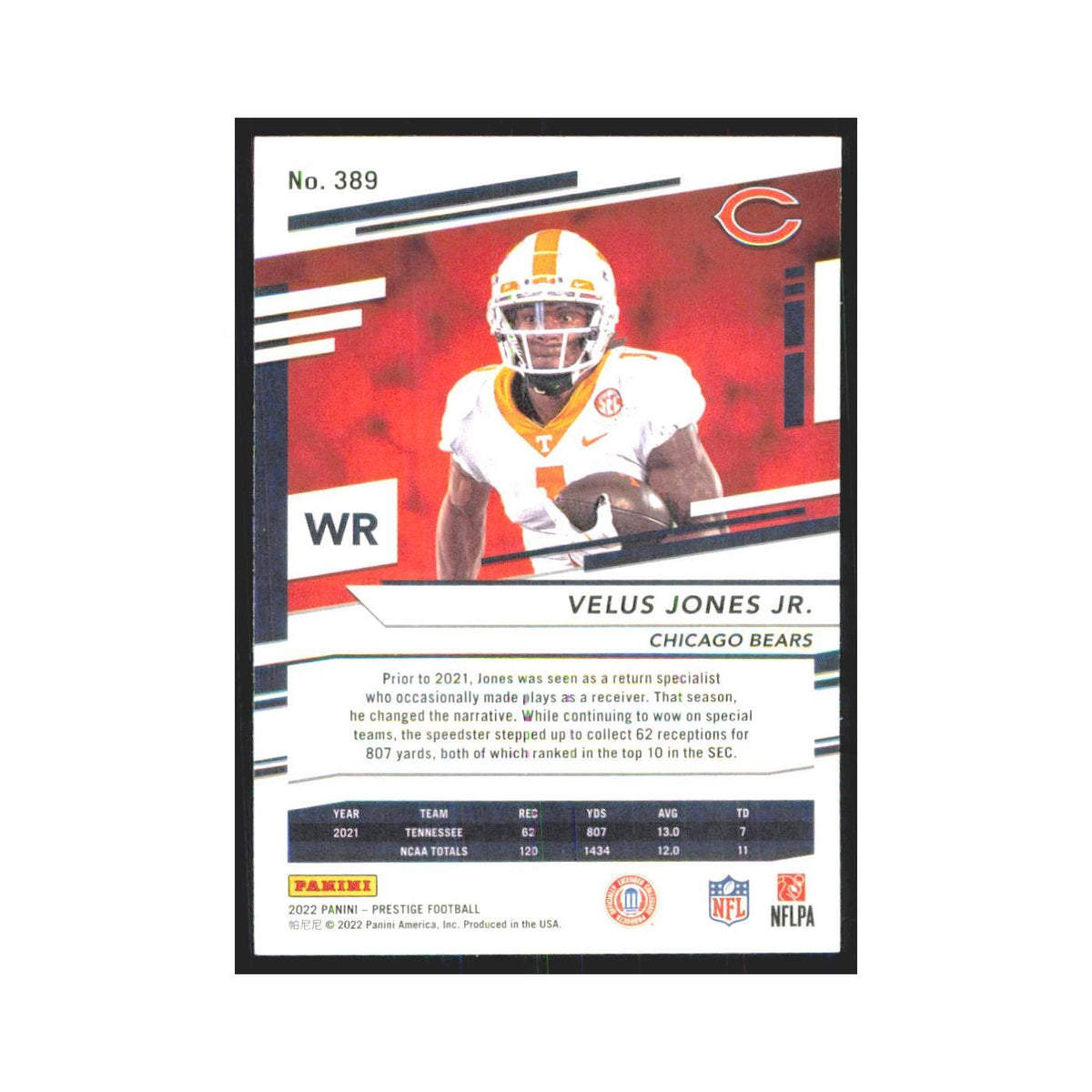 2022 Panini Prestige Velus Jones Jr. RC Bears #389