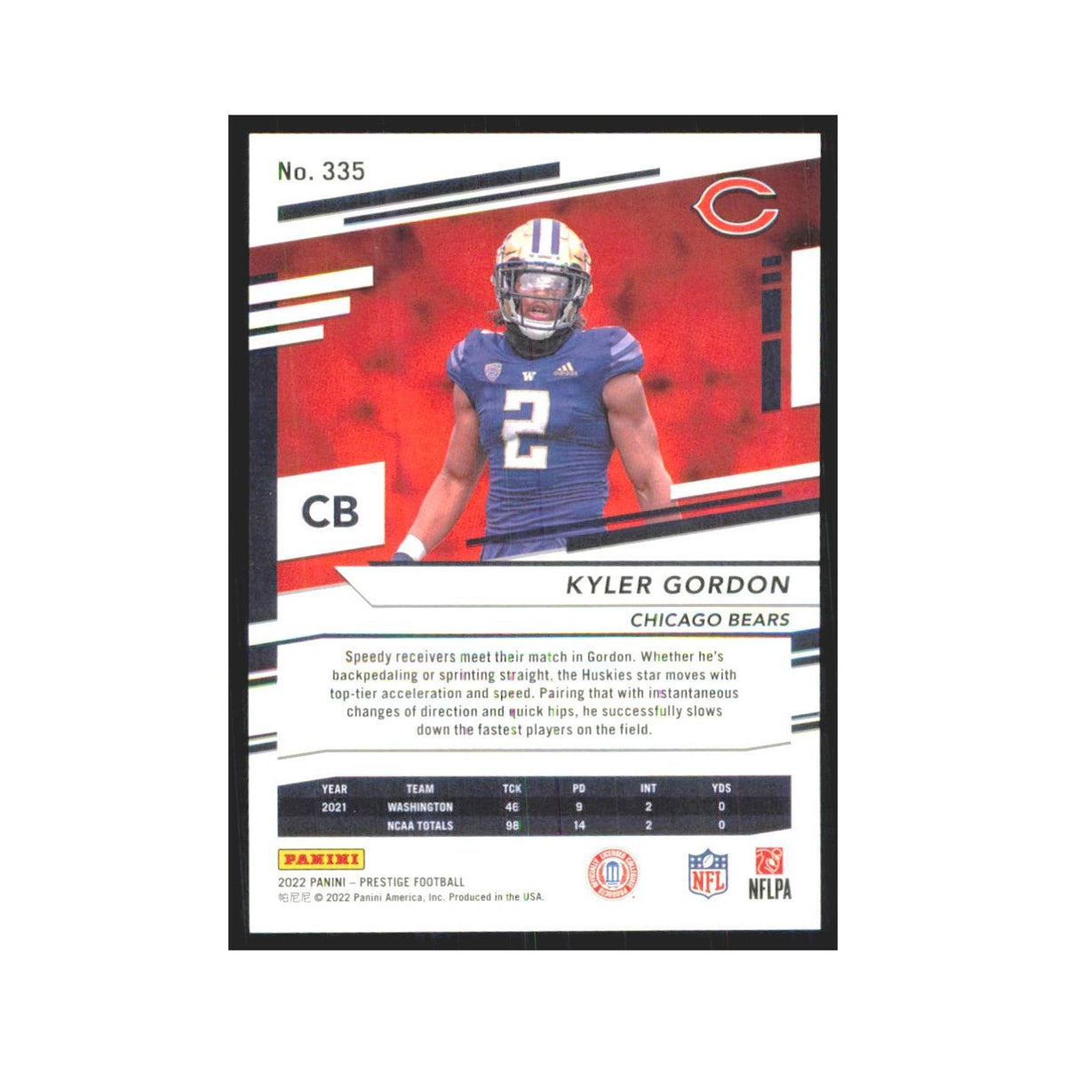 2022 Panini Prestige Kyler Gordon RC 290/299 Bears #335