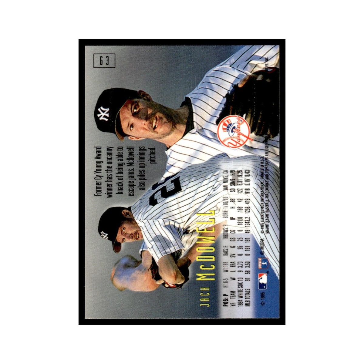 Jack McDowell 1995 SkyBox E-Motion #63 New York Yankees Baseball Card NM