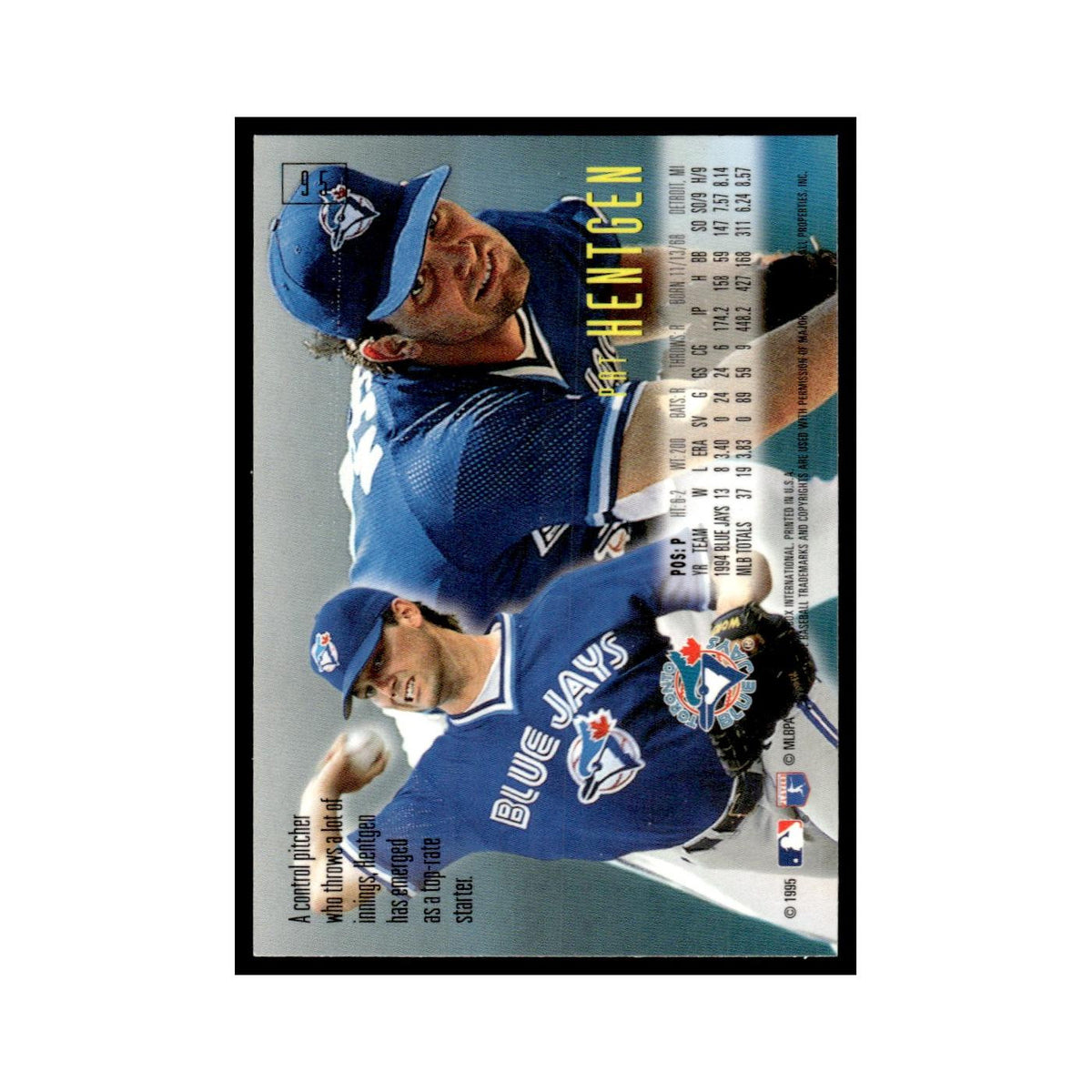 Pat Hentgen 1995 SkyBox E-Motion #95 Toronto Blue Jays Baseball Card NM