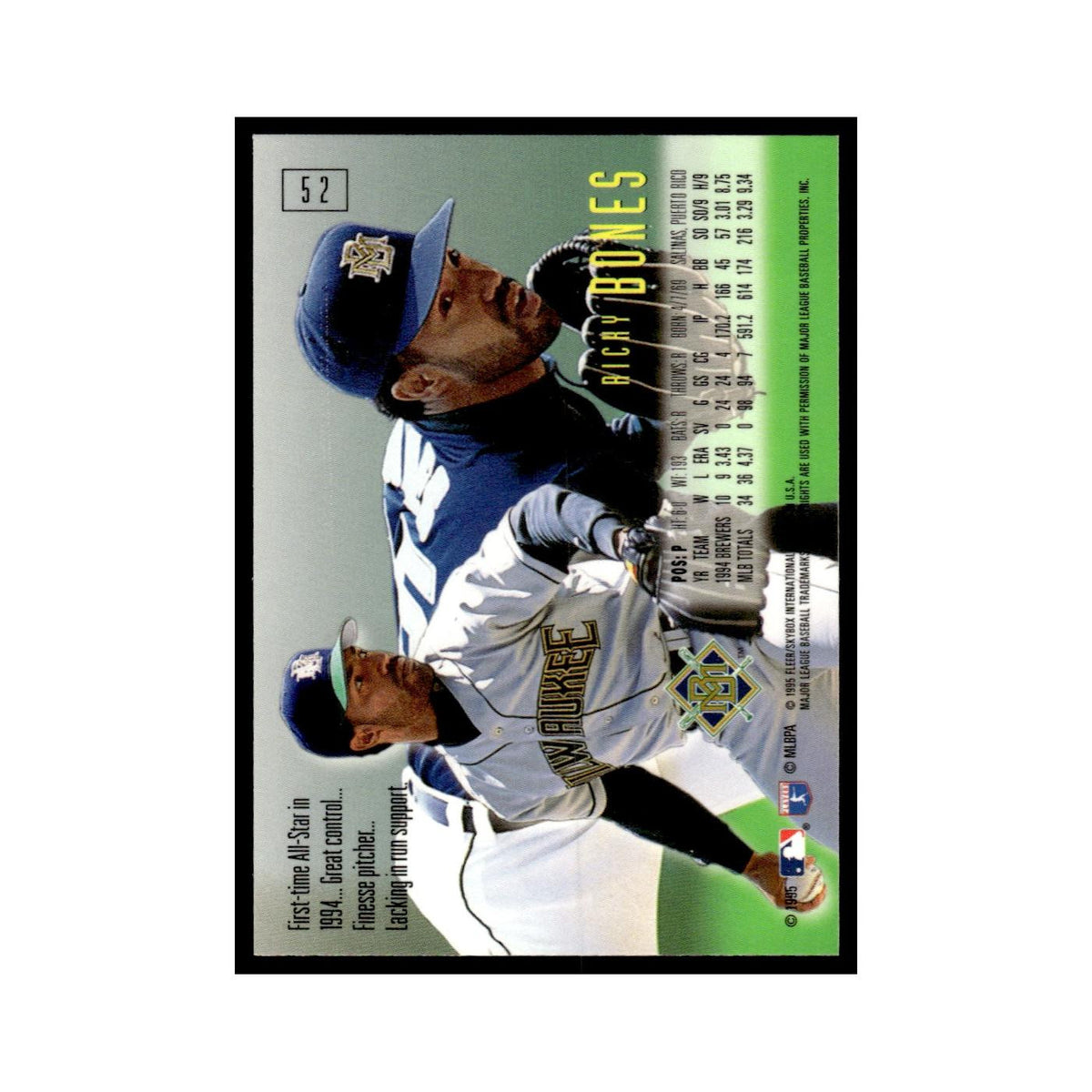 Ricky Bones 1995 SkyBox E-Motion #52 Milwaukee Brewers Baseball Card NM