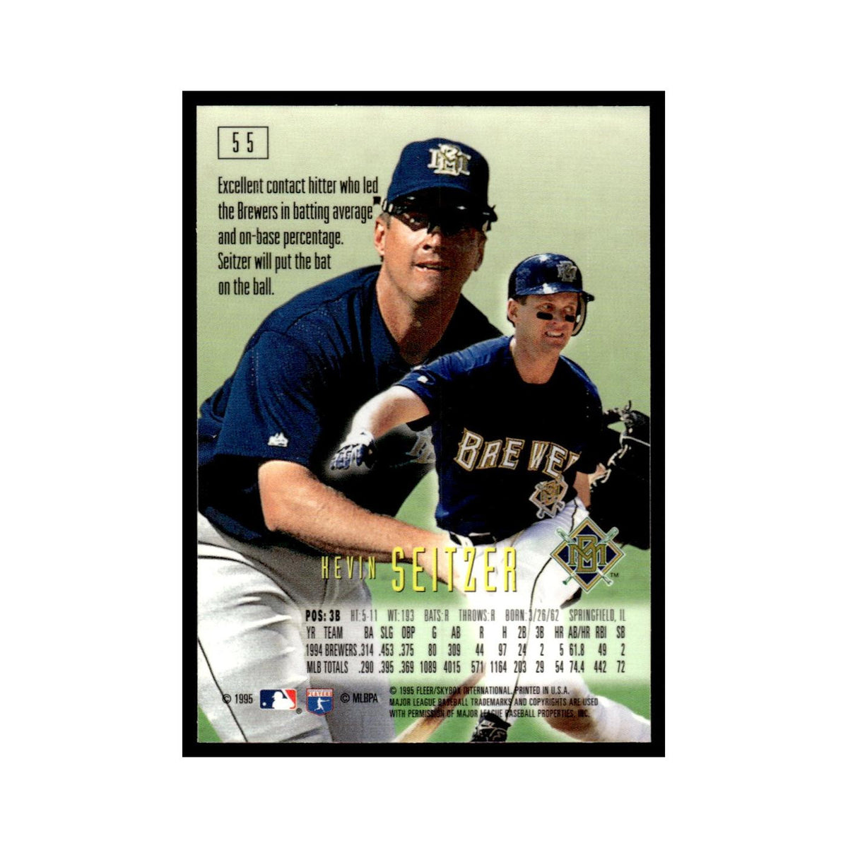 Kevin Seitzer 1995 SkyBox E-Motion #55 Milwaukee Brewers Baseball Card NM