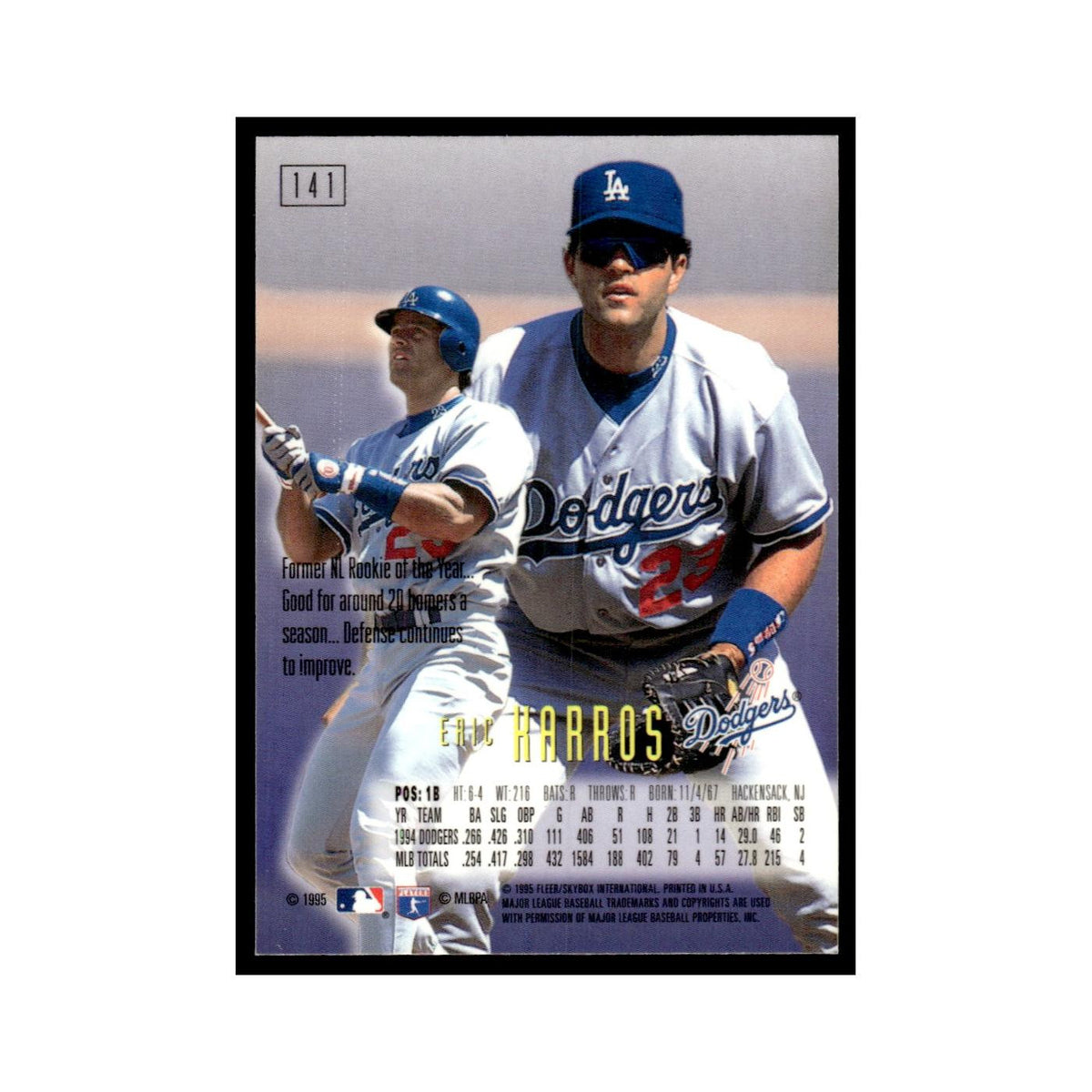 Eric Karros 1995 SkyBox E-Motion #141 Los Angeles Dodgers Baseball Card NM