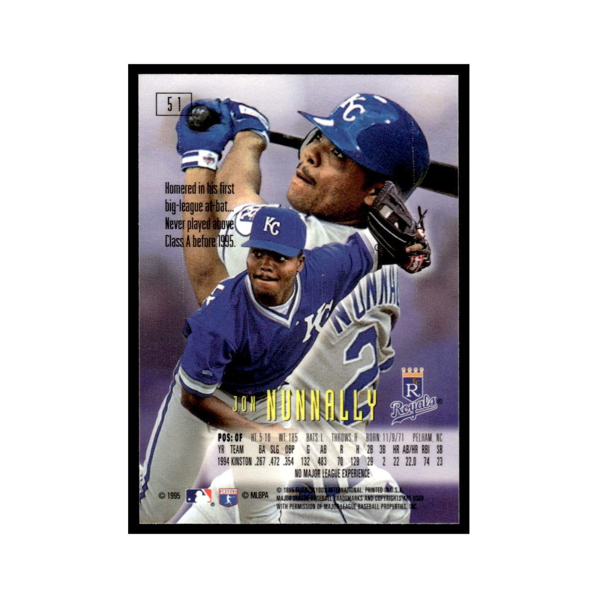 Jon Nunnally 1995 SkyBox E-Motion #51 Kansas City Royals Baseball Card NM