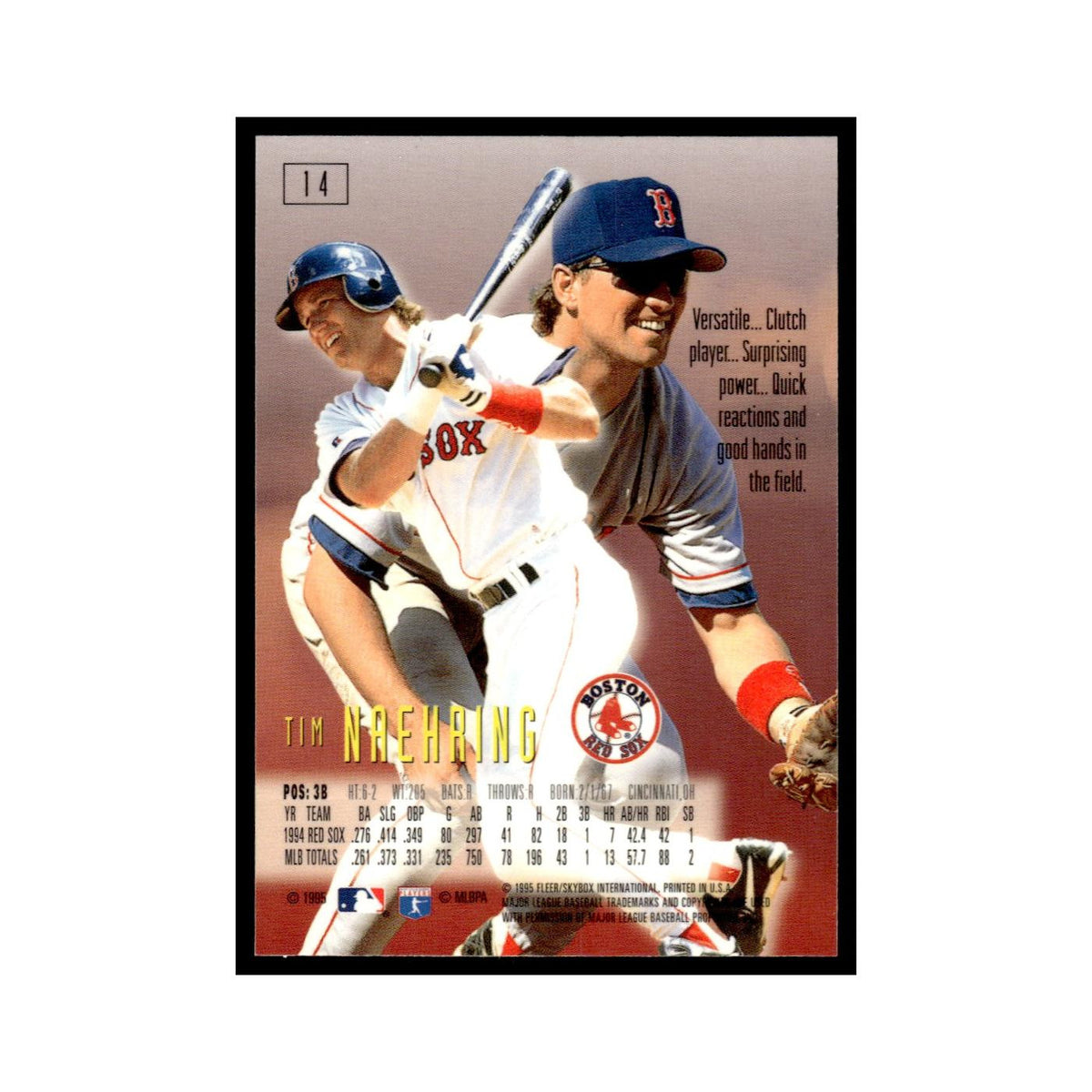 Tim Naehring 1995 SkyBox E-Motion #14 Boston Red Sox Baseball Card NM