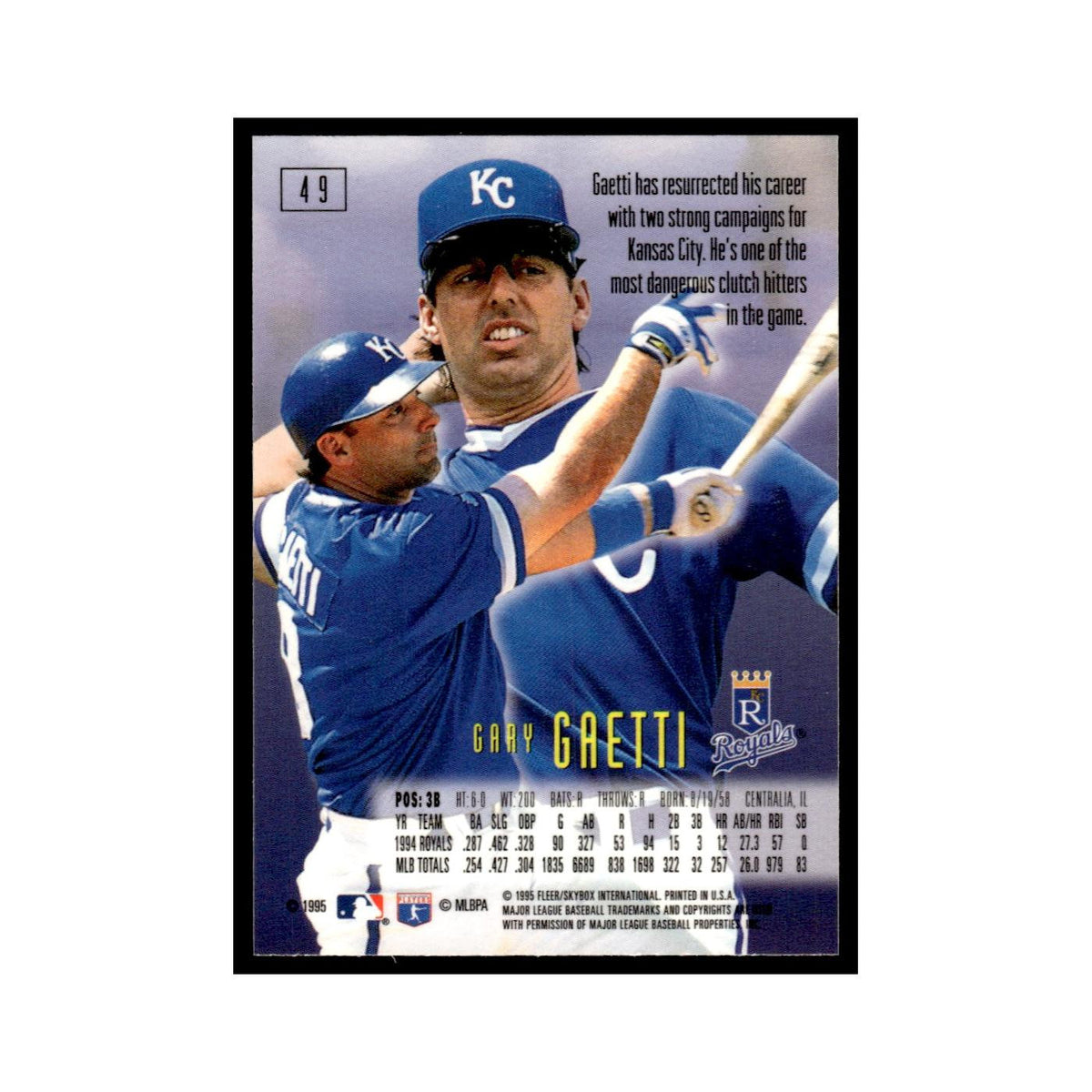 Gary Gaetti 1995 SkyBox E-Motion #49 Kansas City Royals Baseball Card NM